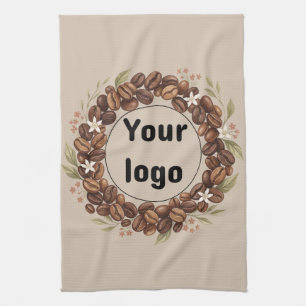 Botanical Coffee Bean Wreath Custom Logo Kitchen Towel