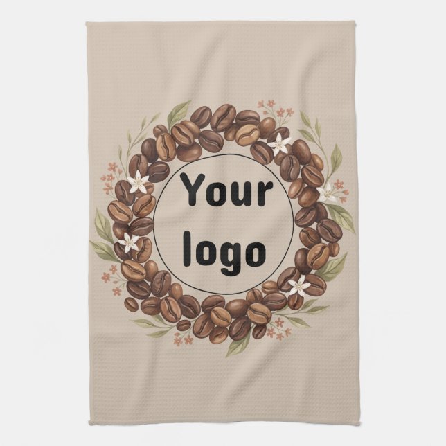 Botanical Coffee Bean Wreath Custom Logo Kitchen Towel (Vertical)