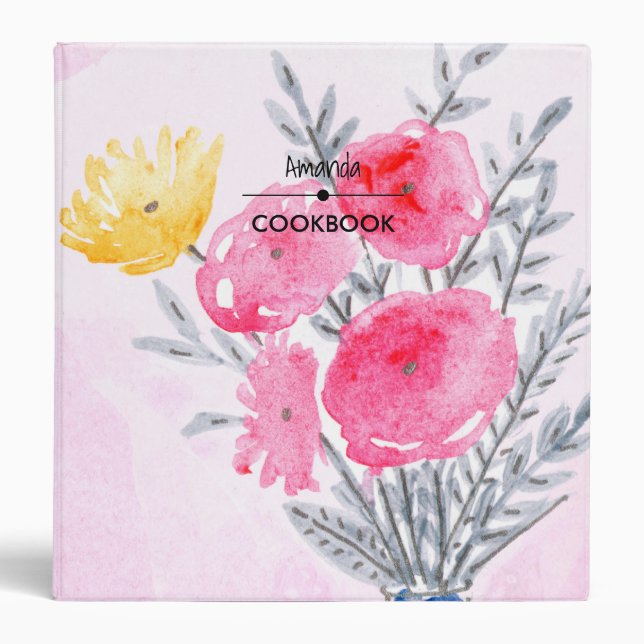 Botanical Colourful Floral Watercolor Name Recipes Binder (Front)