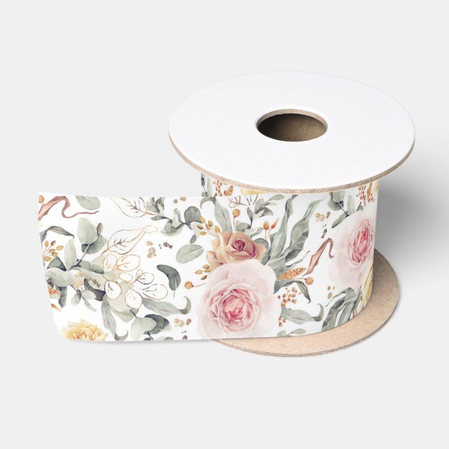 Botanical Colourful Garden Flowers Botanical Satin Ribbon (Spool)