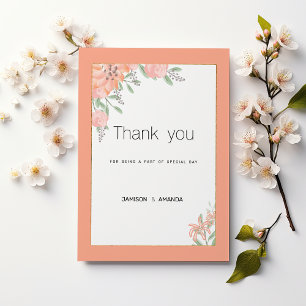 Botanical coral mint gold spring floral Thank You Invitation