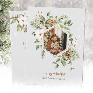 Botanical Cotton Merry Bright Photo Holiday Card