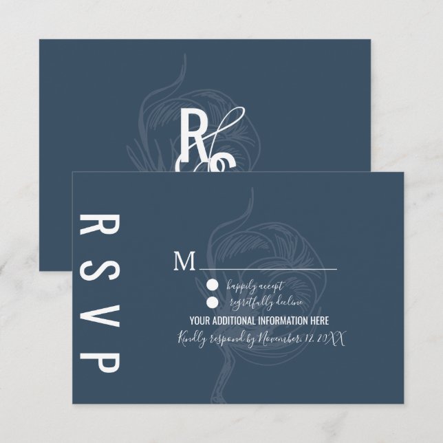 Botanical Cotton Plant Blue Wedding Invitation (Front/Back)