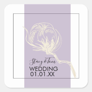 Botanical Cotton Plant Lavender Wedding  Square Sticker