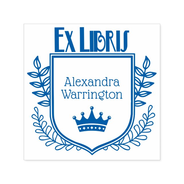 Botanical Crest Crown #1 Ex Libris Book Name Self-inking Stamp (Design)