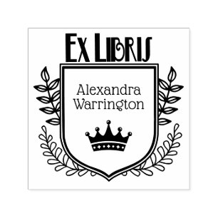 Botanical Crest Crown #1 Ex Libris Book Name Self-inking Stamp
