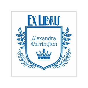 Botanical Crest Crown #2 Ex Libris Book Name Self-inking Stamp