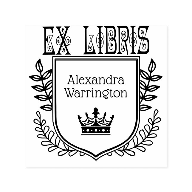 Botanical Crest Crown #2 Ex Libris Book Name Self-inking Stamp (Design)