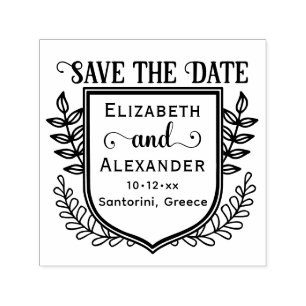 Botanical Crest Destination Wedding Save the Date Self-inking Stamp