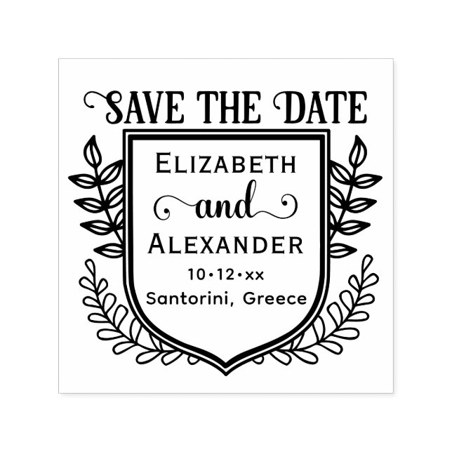 Botanical Crest Destination Wedding Save the Date Self-inking Stamp (Design)