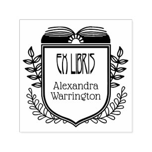 Botanical Crest Ex Libris Book Name Embosser Self-inking Stamp