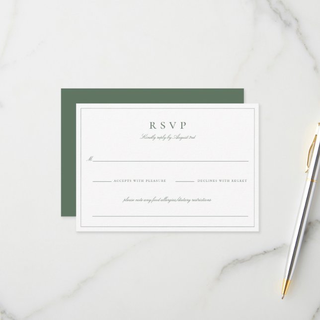 Botanical Crest Monogram Sage Wedding RSVP Card (Front/Back In Situ)