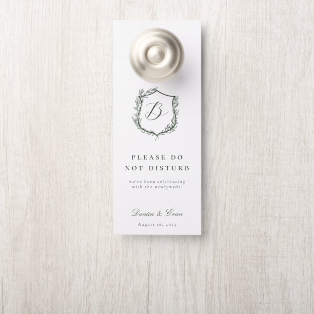 Botanical Crest Monogram Wedding Door Hanger (On Knob)