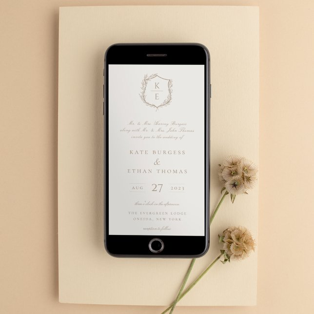 Botanical Crest Monogram Wedding Invitation (Creator Uploaded)
