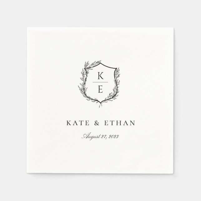 Botanical Crest Monogram Wedding Napkins (Front)