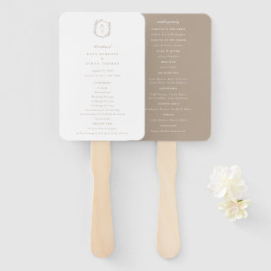 Botanical Crest Monogram Wedding Program Hand Fan