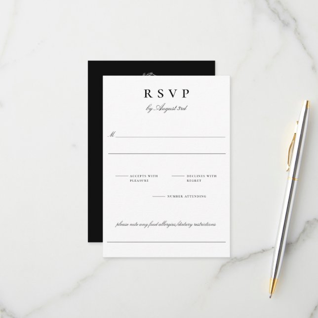 Botanical Crest Monogram Wedding RSVP Card (Front/Back In Situ)