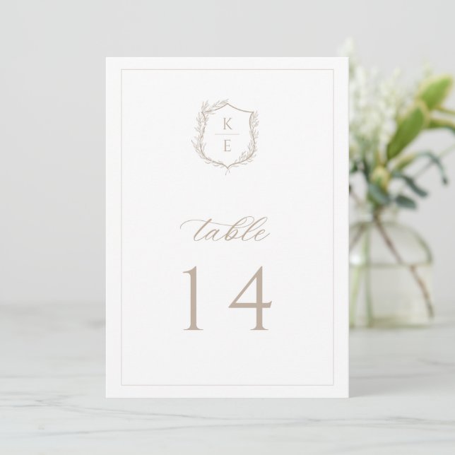 Botanical Crest Monogram Wedding Table Number (Standing Front)