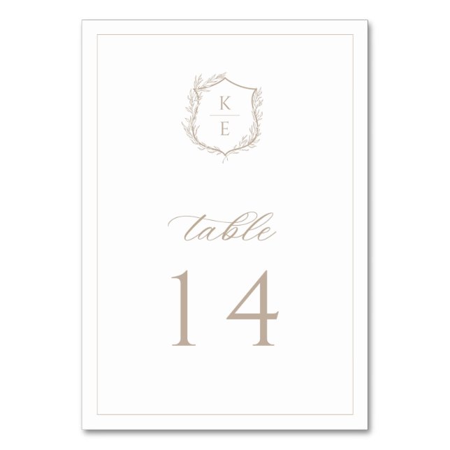 Botanical Crest Monogram Wedding Table Number (Front)