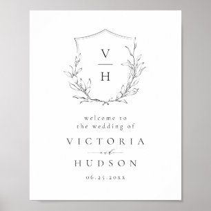 Botanical crest monogram wedding welcome sign