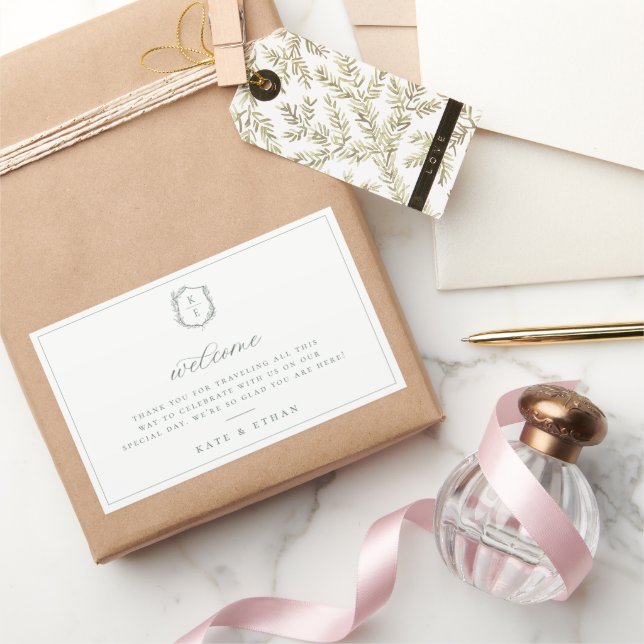 Botanical Crest Monogram Wedding Welcome Sticker (Gifting)