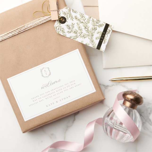 Botanical Crest Monogram Wedding Welcome Sticker (Gifting)