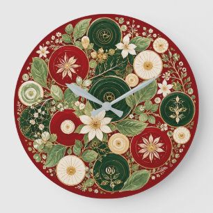 Botanical Crimson Wreath Large Clock