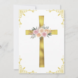botanical cross first communion invitations