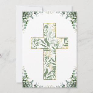 botanical cross first communion invitations