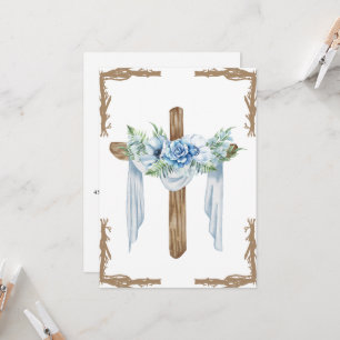 botanical cross first communion invitations