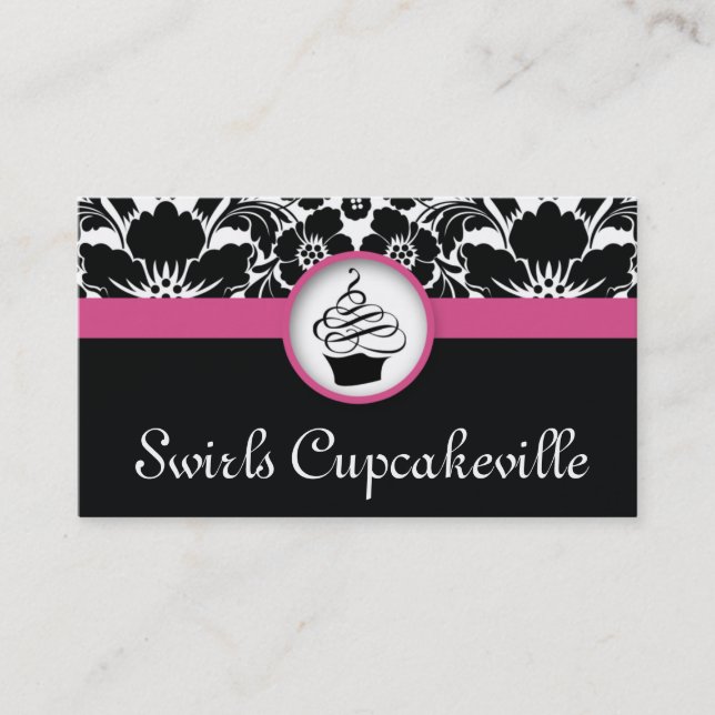 Botanical Cupcake Floral Damask Pink Business Card (Front)