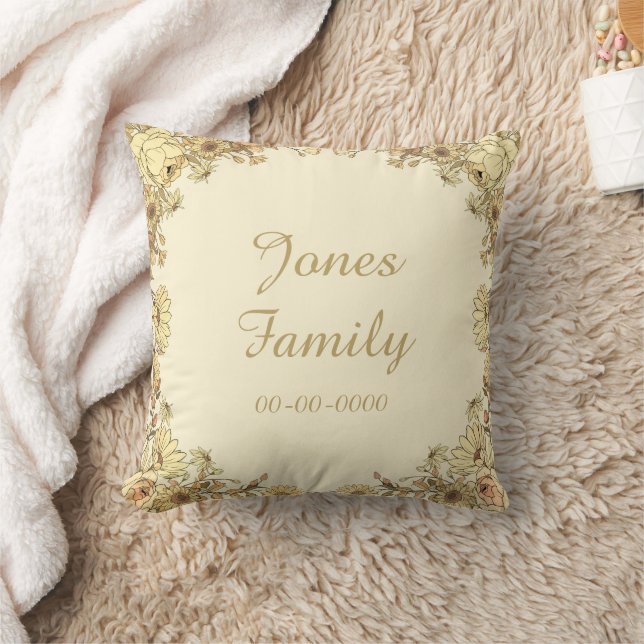 Botanical Customizable Family Name & Date Pillow  (Blanket)