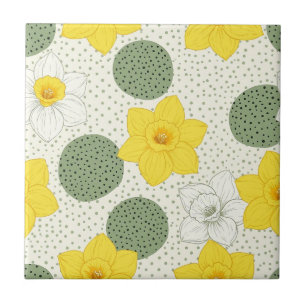Botanical Daffodil Floral Geometric Pattern (1) Tile