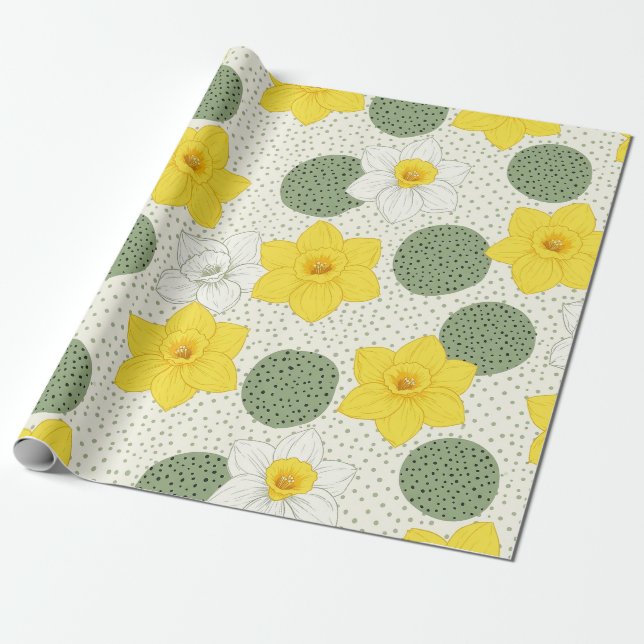 Botanical Daffodil Floral Geometric Pattern (1) Wrapping Paper (Unrolled)