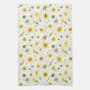 Botanical Daffodil Floral Geometric Pattern (2) Kitchen Towel