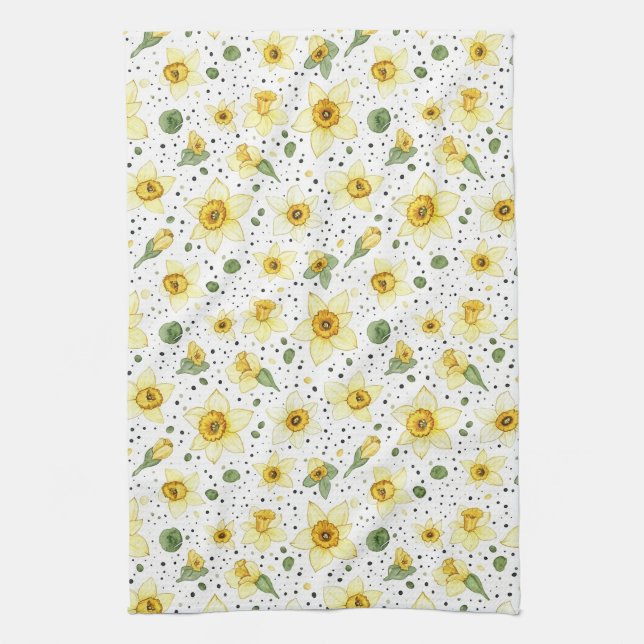 Botanical Daffodil Floral Geometric Pattern (2) Kitchen Towel (Vertical)