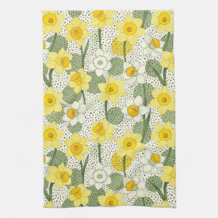 Botanical Daffodil Floral Geometric Pattern (3) Kitchen Towel