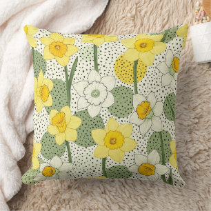 Botanical Daffodil Floral Geometric Pattern (3) Throw Pillow