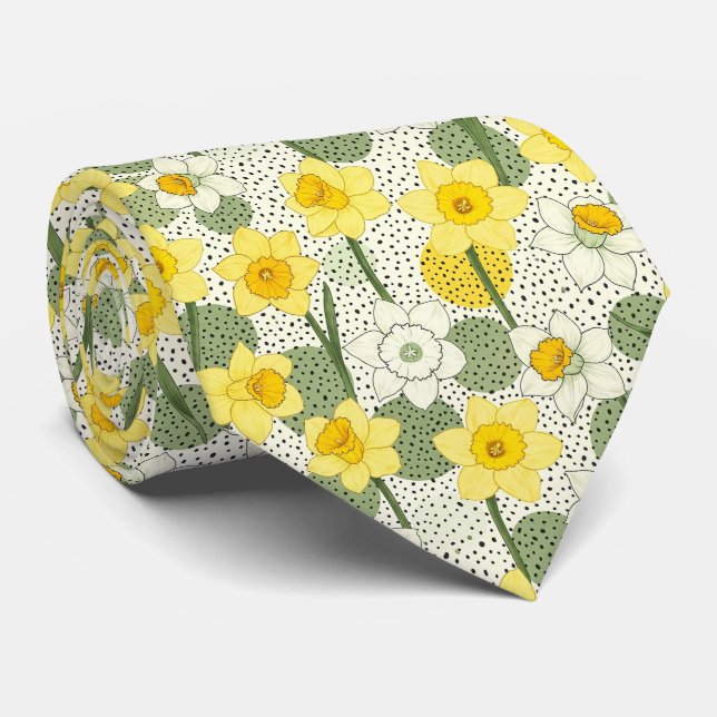 Botanical Daffodil Floral Geometric Pattern (3) Tie (Rolled)