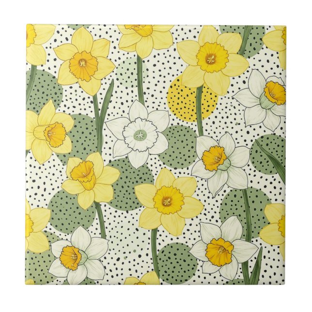 Botanical Daffodil Floral Geometric Pattern (3) Tile (Front)
