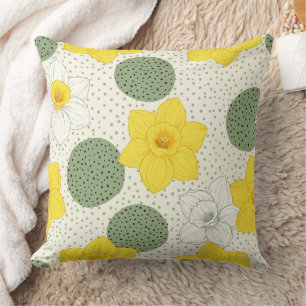 Botanical Daffodil Floral Geometric Pattern Throw Pillow