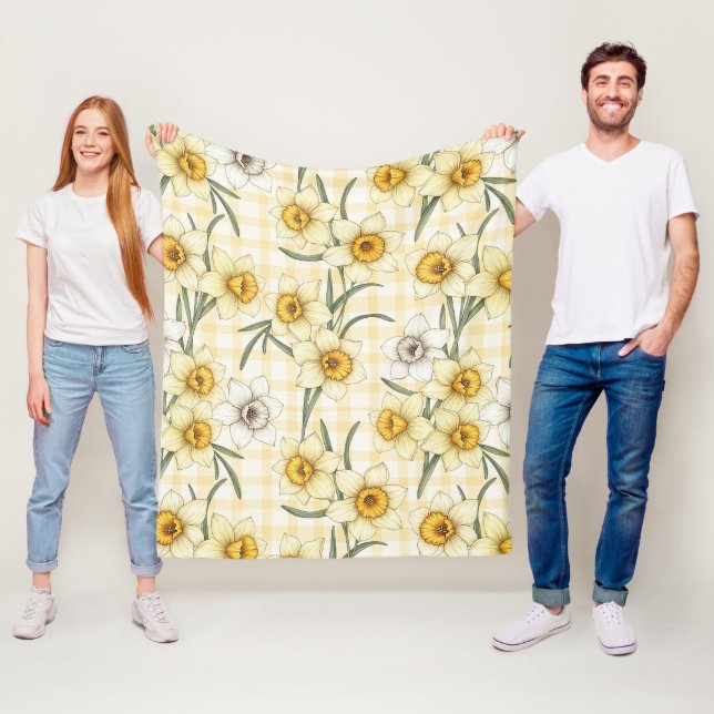 Botanical Daffodil Plaid Pattern (1) Fleece Blanket (In Situ)