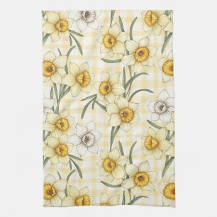 Botanical Daffodil Plaid Pattern (1) Kitchen Towel