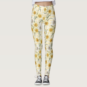 Botanical Daffodil Plaid Pattern (1) Leggings