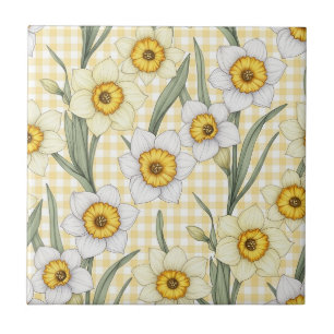Botanical Daffodil Plaid Pattern (2) Tile