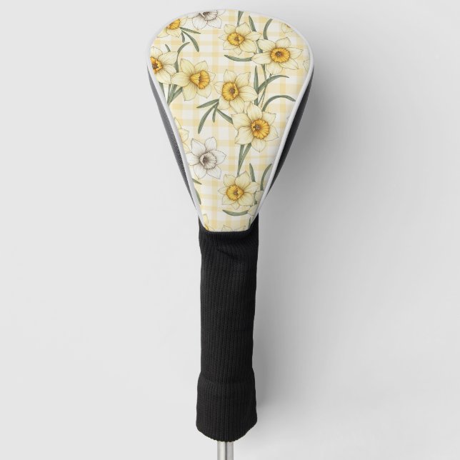 Botanical Daffodil Plaid Pattern Golf Head Cover (Front)