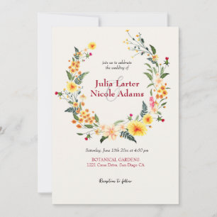 Botanical Daffodils Daisy Peony Flowers Wedding Invitation