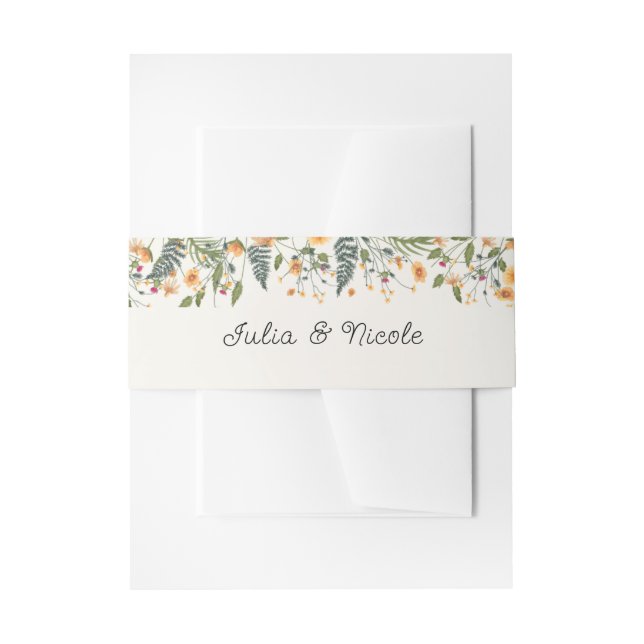 Botanical Daffodils Daisy Peony Flowers Wedding Invitation Belly Band (Front Example)