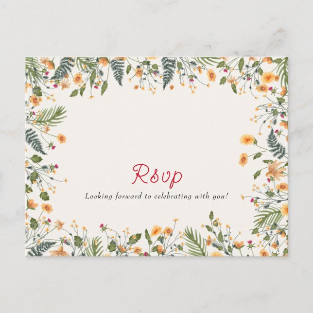 Botanical Daffodils Daisy Peony Flowers Wedding Postcard (Front)