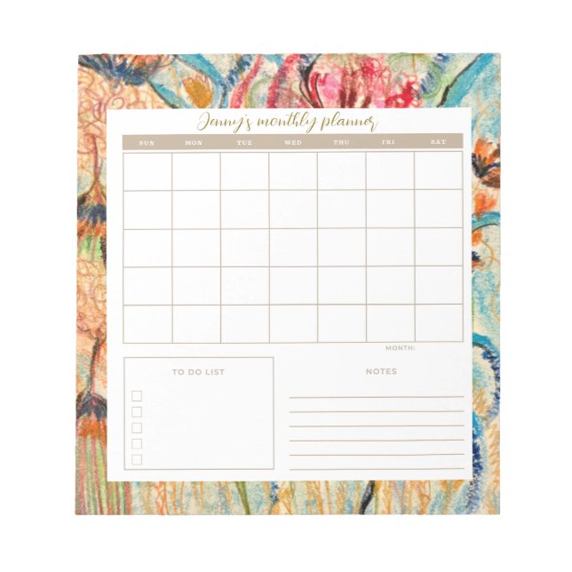 Botanical Daily Planner Pad with Calendar (Front)